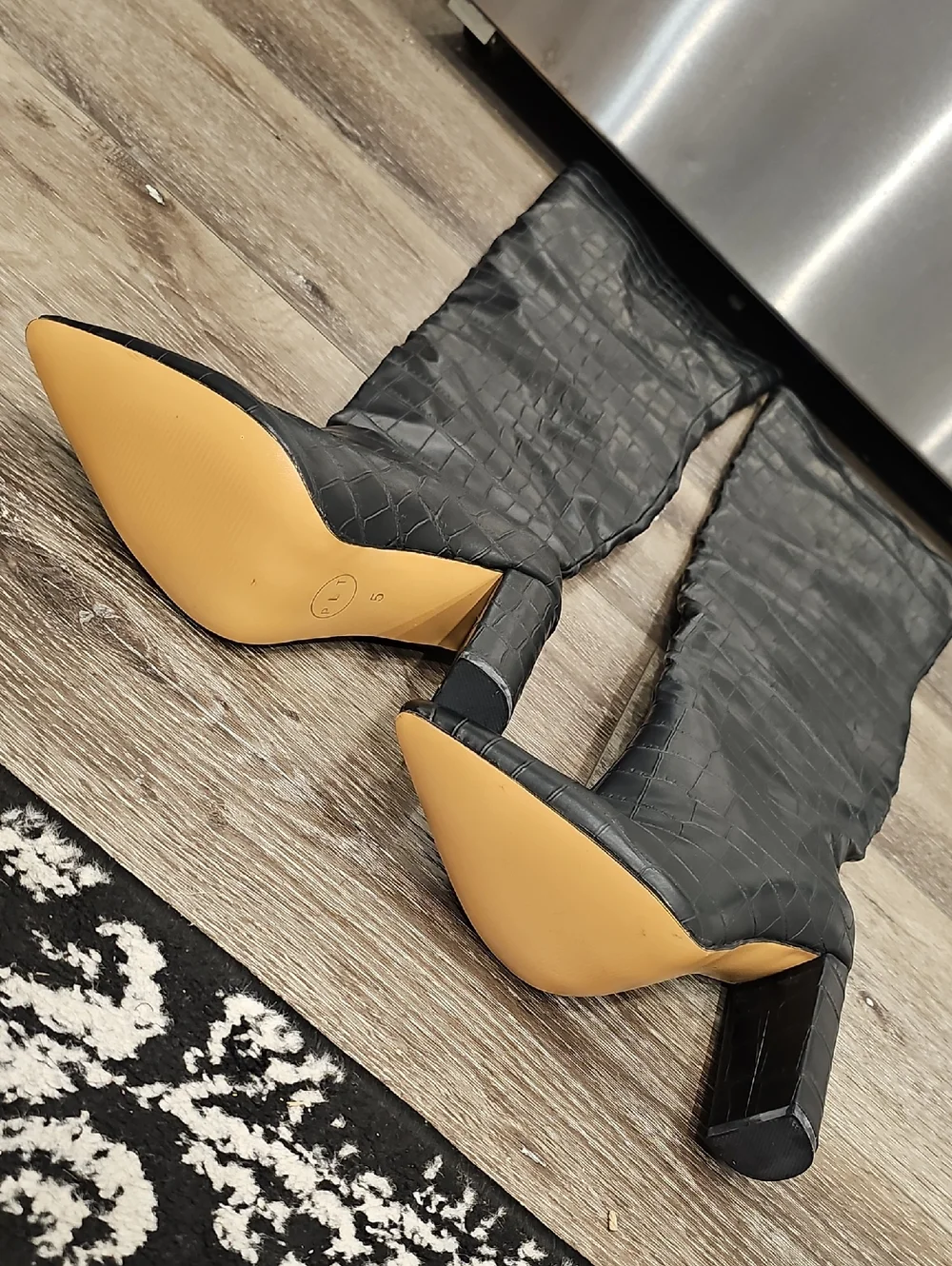 [NEW] Black Croc-Embossed THIGH BOOTS (way over knee) Chunky Heeled Boots SZ 8